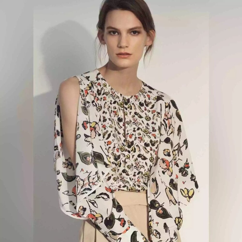 Grey By Jason Wu Flutter Open Sleeve Silk Shirt B… - image 1